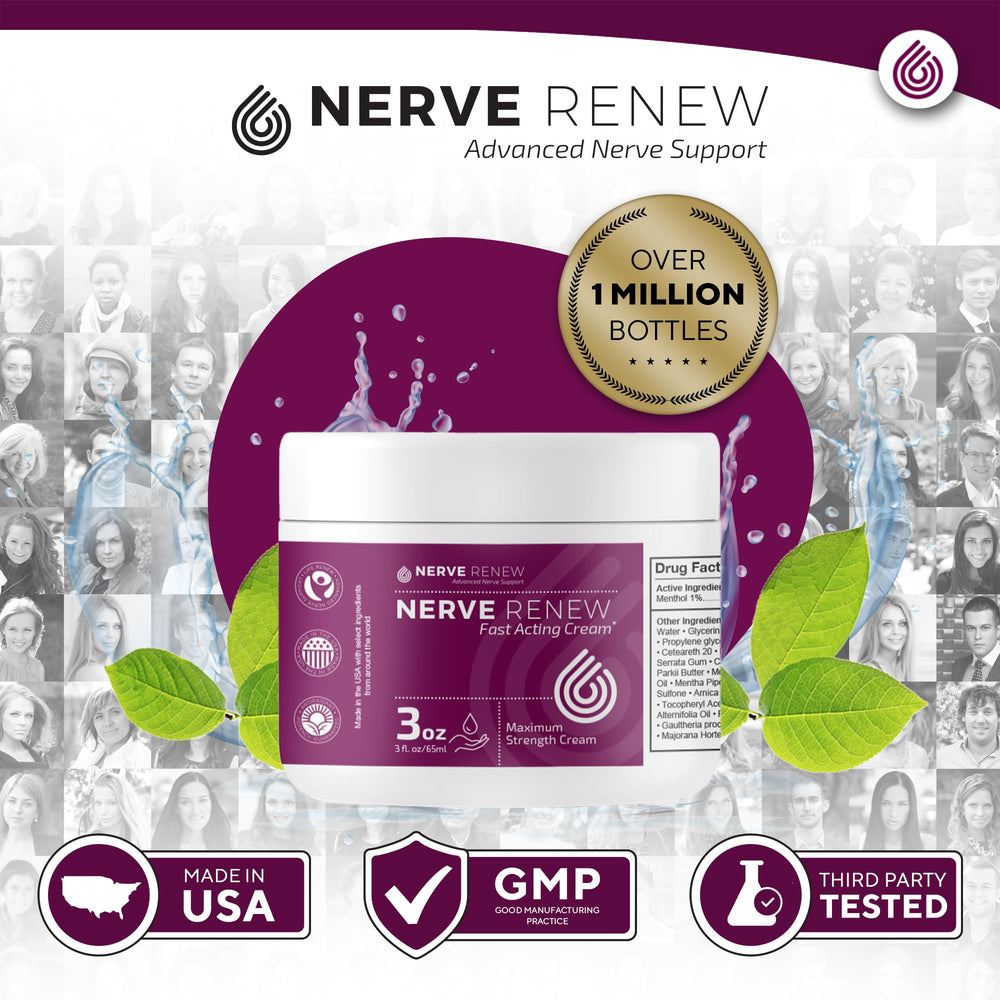 NERVE RENEW brand banner reinforces trusted nerve support.