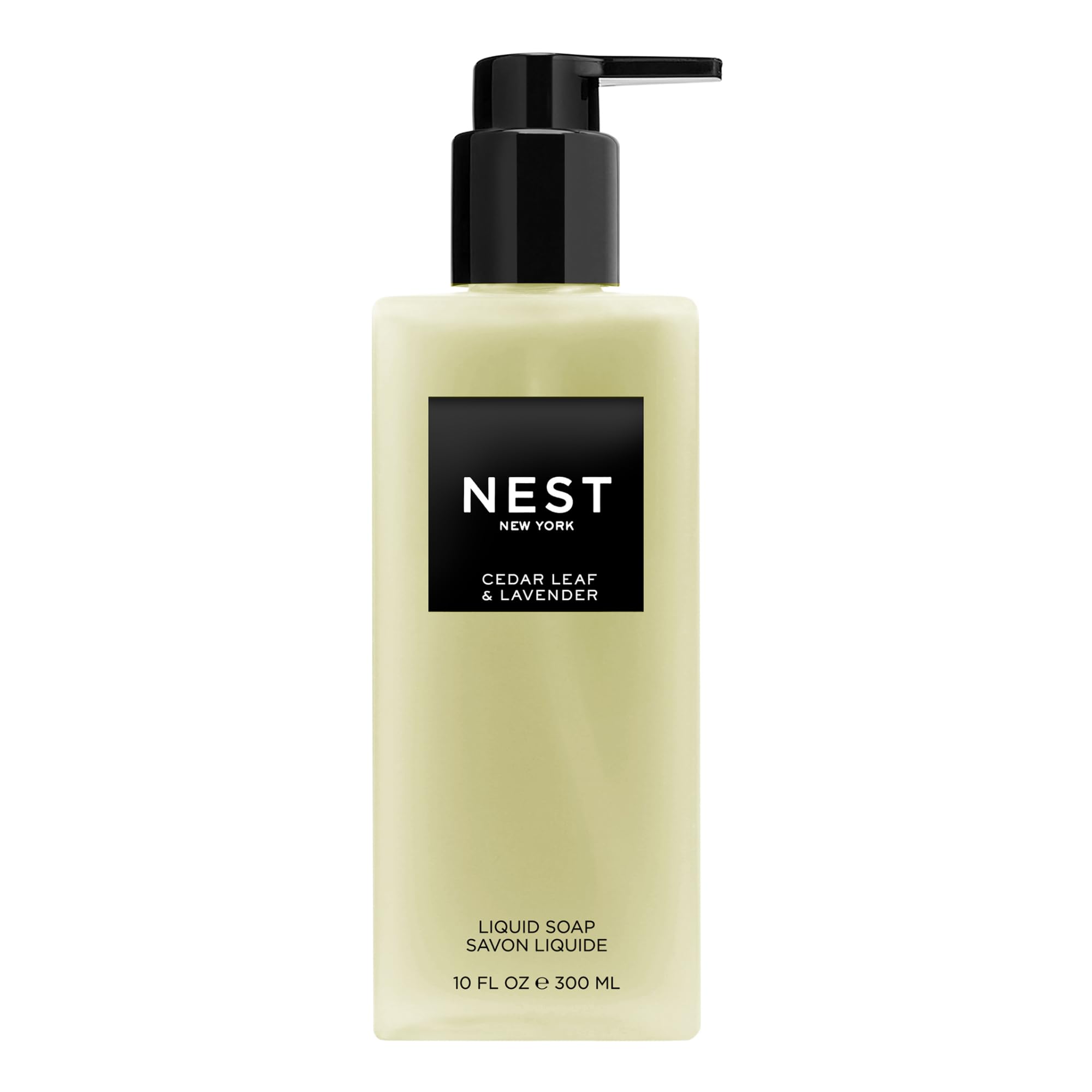 NEST New York Cedar Leaf and Lavender liquid soap bottle for daily cleansing and soothing aroma.