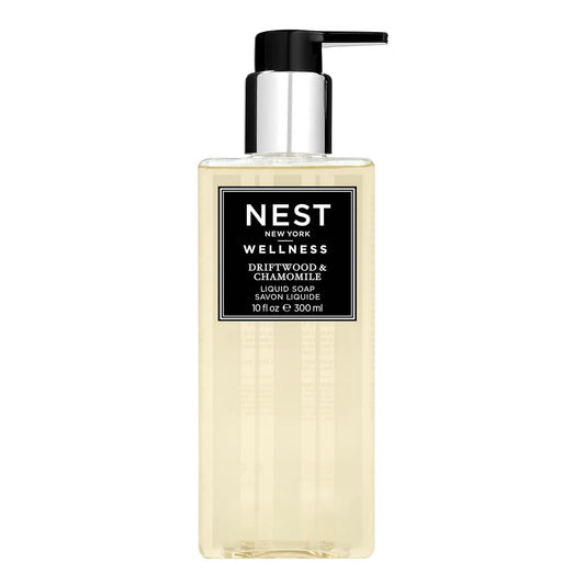 Nest New York Driftwood and Chamomile liquid soap bottle with pump for calming cleansing.