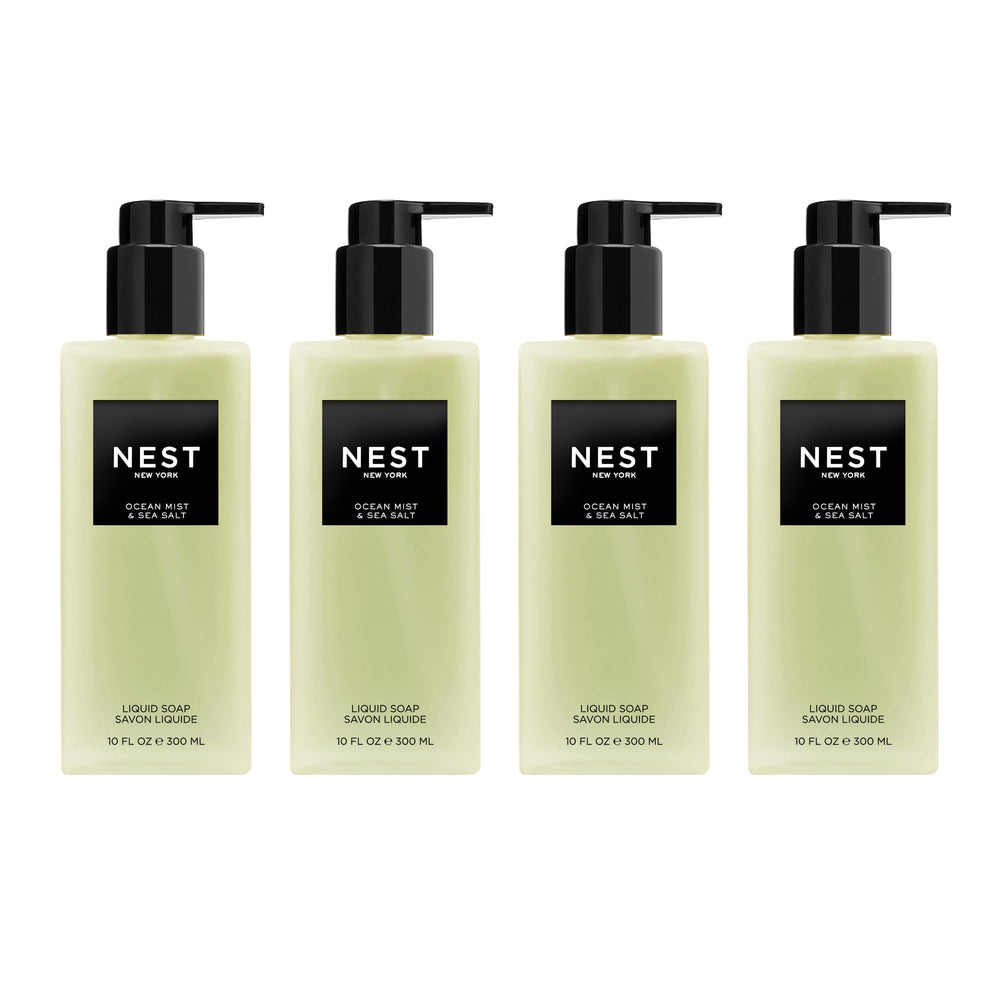 NEST New York Ocean Mist liquid soap bottle pour, refreshing cleanse for hands