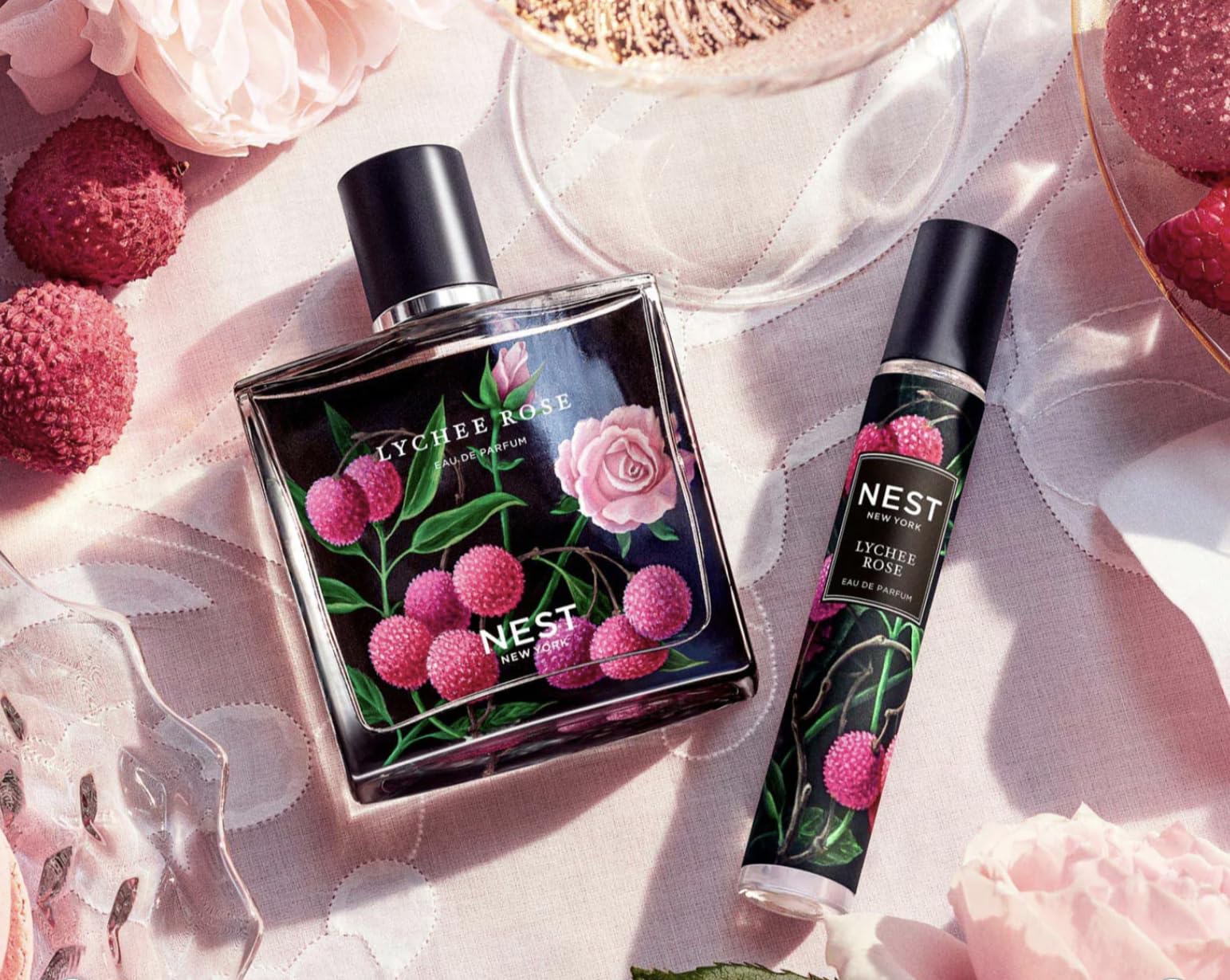 Nest New York Lychee Rose travel-size EDP bottle, 8ml, convenient on-the-go fragrance.