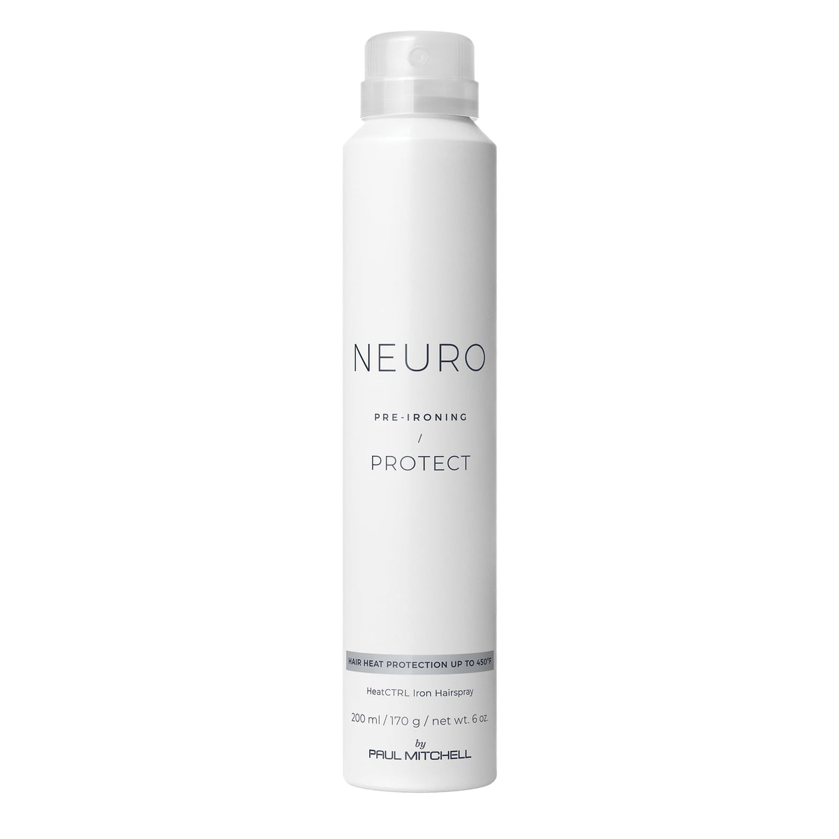 Neuro Protect HeatCTRL Iron Hairspray bottle front view shows shine and protection.