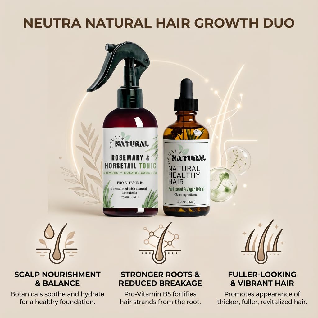 Neutra Natural growth oil bottle with cinnamon and clove blend for hair conditioning