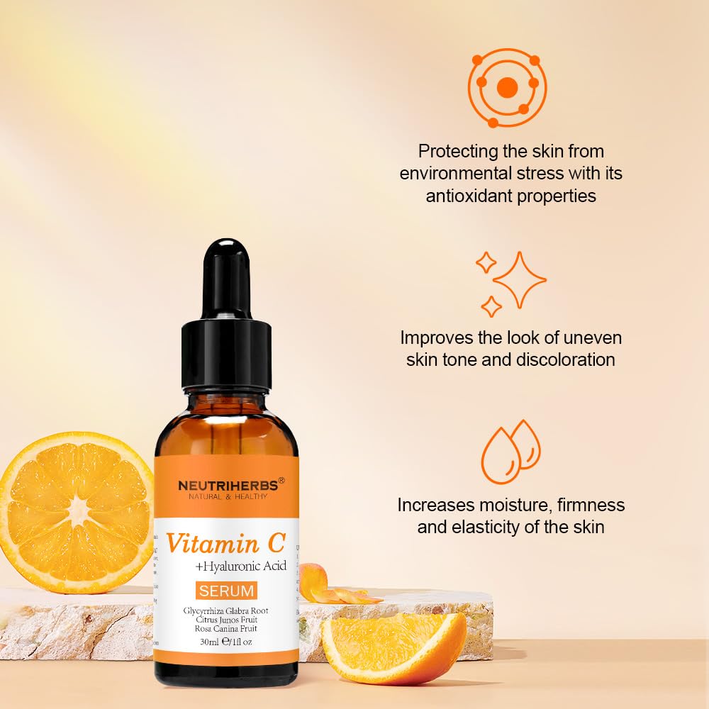 Neutriherbs Vitamin C Serum dropper releasing serum to smooth and hydrate skin