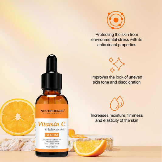 Neutriherbs Vitamin C Serum dropper releasing serum to smooth and hydrate skin