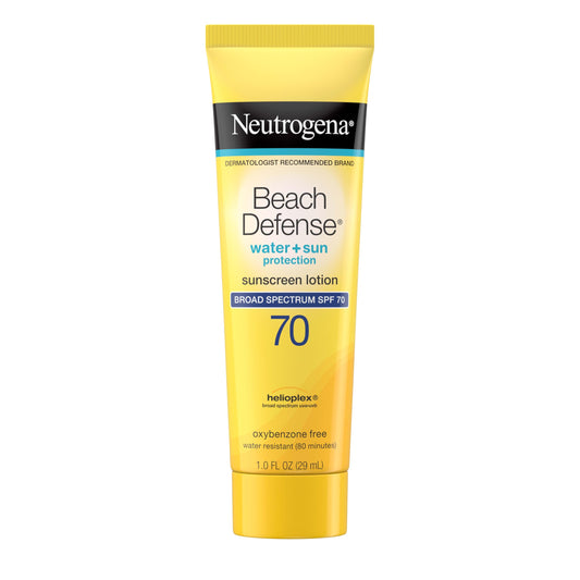 Neutrogena Beach Defense SPF 70 bottle ready for sun protection during outings.