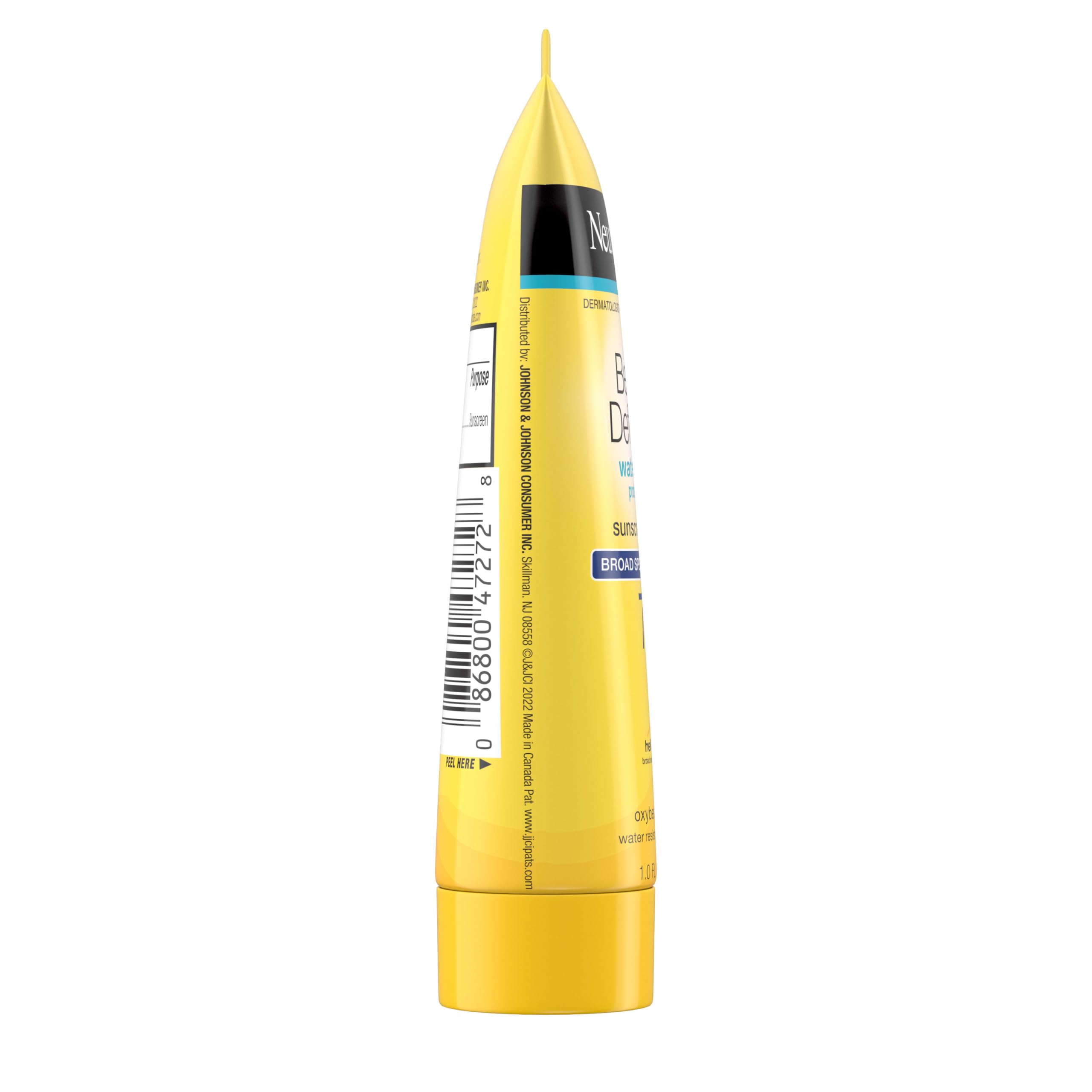 Water-resistant label for Neutrogena Beach Defense SPF 70 indicates up to 80 minutes.