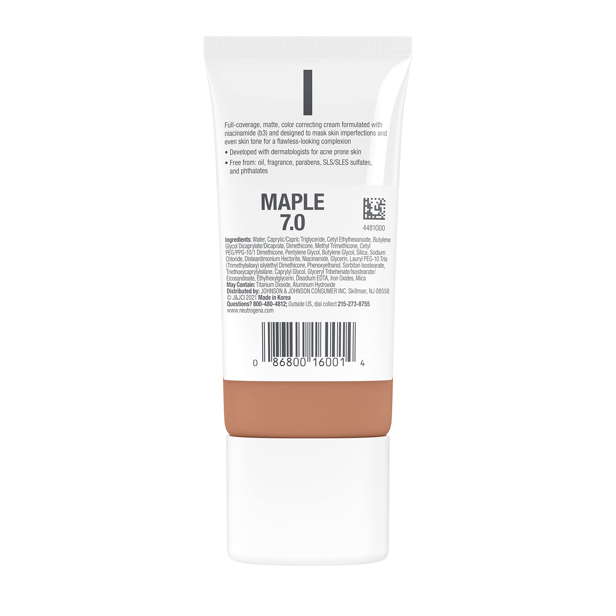 Neutrogena Clear Coverage packaging highlights hypoallergenic formula.