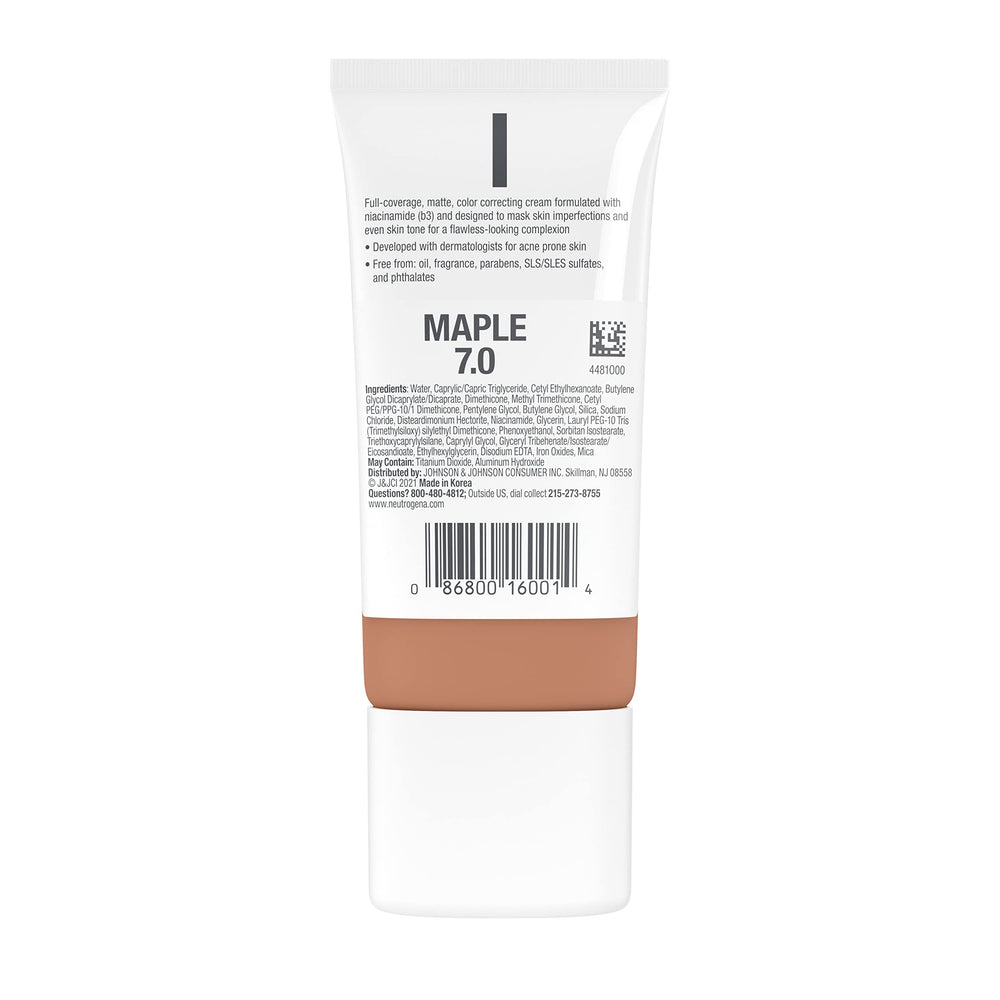 Neutrogena Clear Coverage packaging highlights hypoallergenic formula.