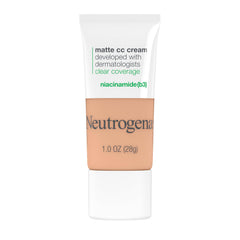Neutrogena Clear Coverage Flawless Matte CC Cream Sand 4.0 tube delivers full-coverage, matte finish.