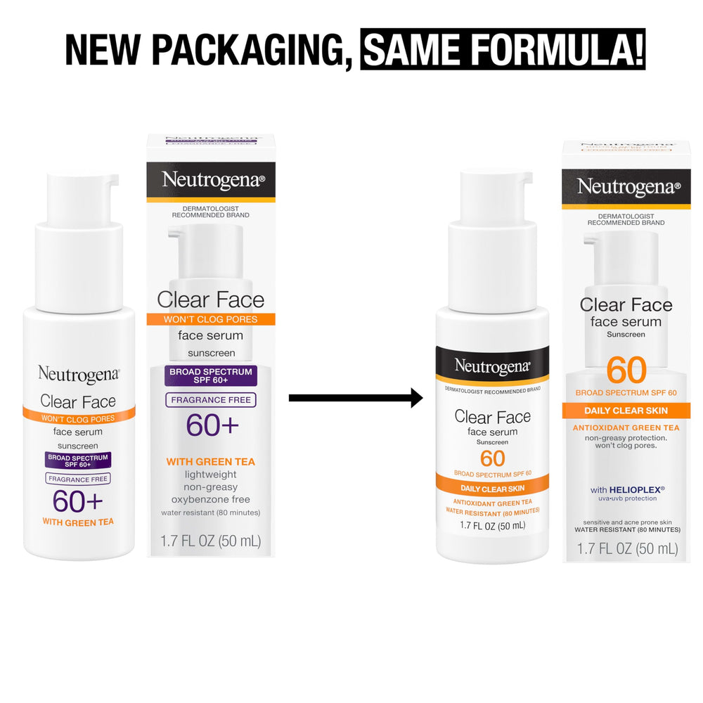 Neutrogena Clear Face Serum Sunscreen pump dispenser enables easy daily application.