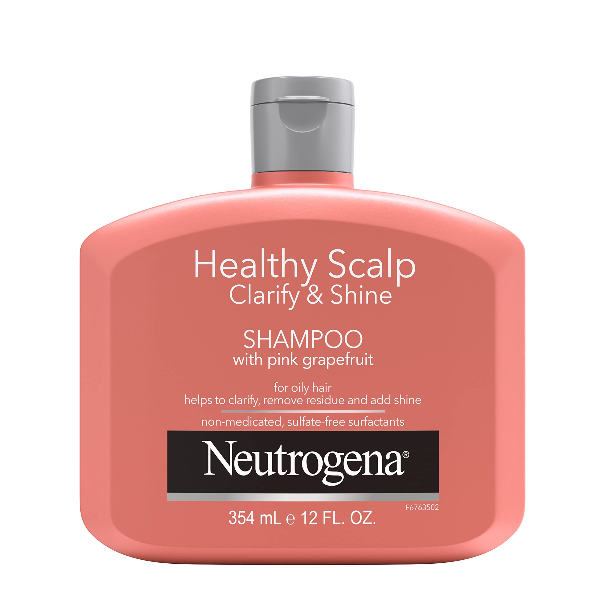 Neutrogena exfoliating healthy scalp bottle shows gentle, pH-balanced cleansing for all hair types.