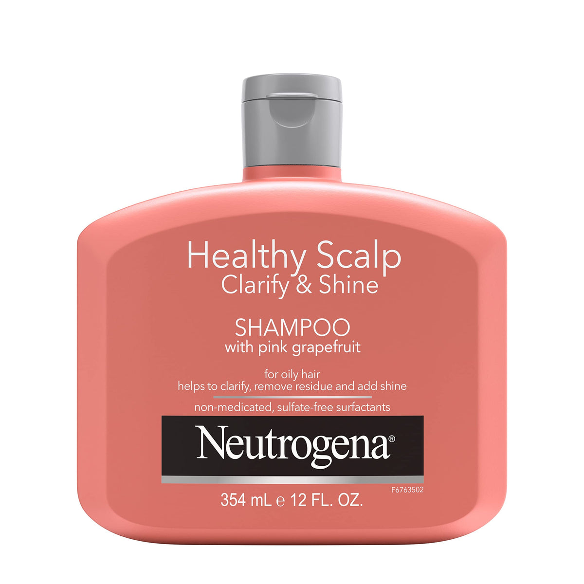 Neutrogena exfoliating healthy scalp bottle shows gentle, pH-balanced cleansing for all hair types.