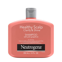 Neutrogena exfoliating healthy scalp bottle shows gentle, pH-balanced cleansing for all hair types.