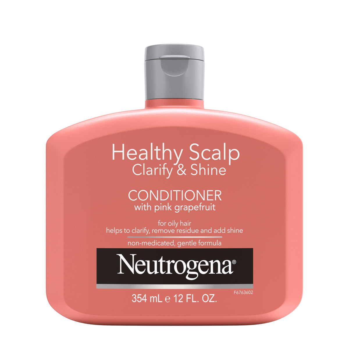 Neutrogena Exfoliating Healthy Scalp bottle highlights pink grapefruit scent for a shiny finish.
