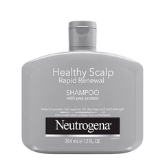 Neutrogena Healthy Scalp bottle front view, fragrance-free formula with pea protein for daily care.