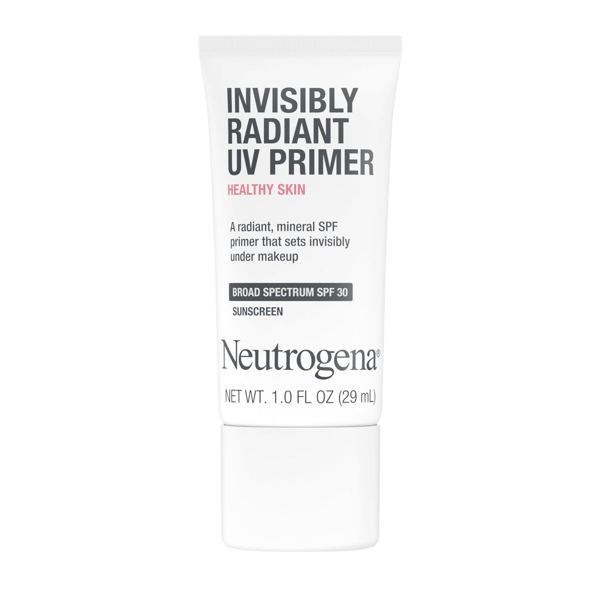 Neutrogena Healthy Skin Invisibly Radiant SPF 30 primer bottle with universal clear finish