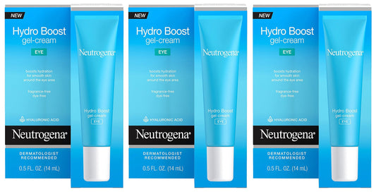 Neutrogena Hydro Boost Eye Gel-Cream close-up, hydrating, oil-free eye area care suitable under makeup