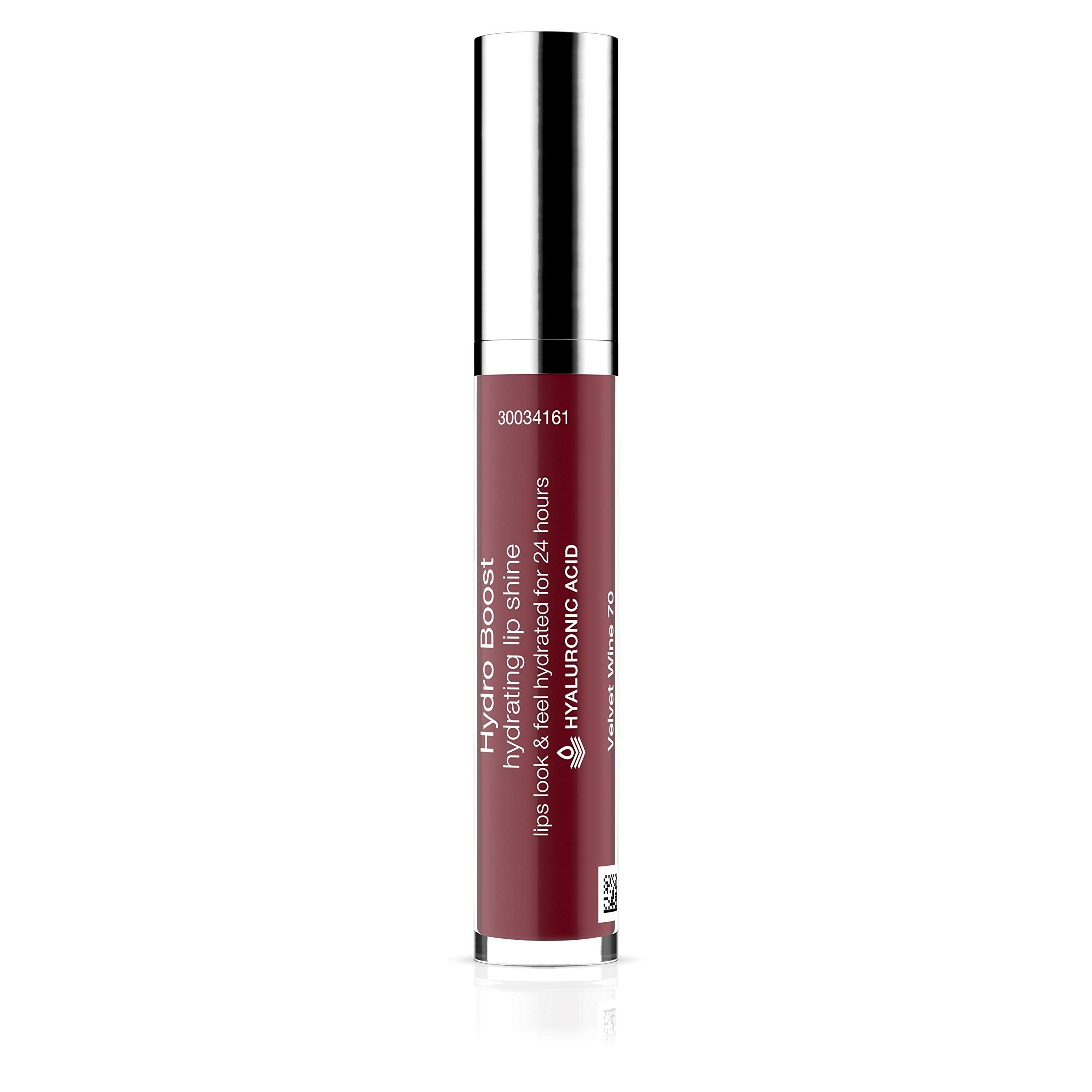 Neutrogena Velvet Wine on lips in closeup reveals glossy finish.
