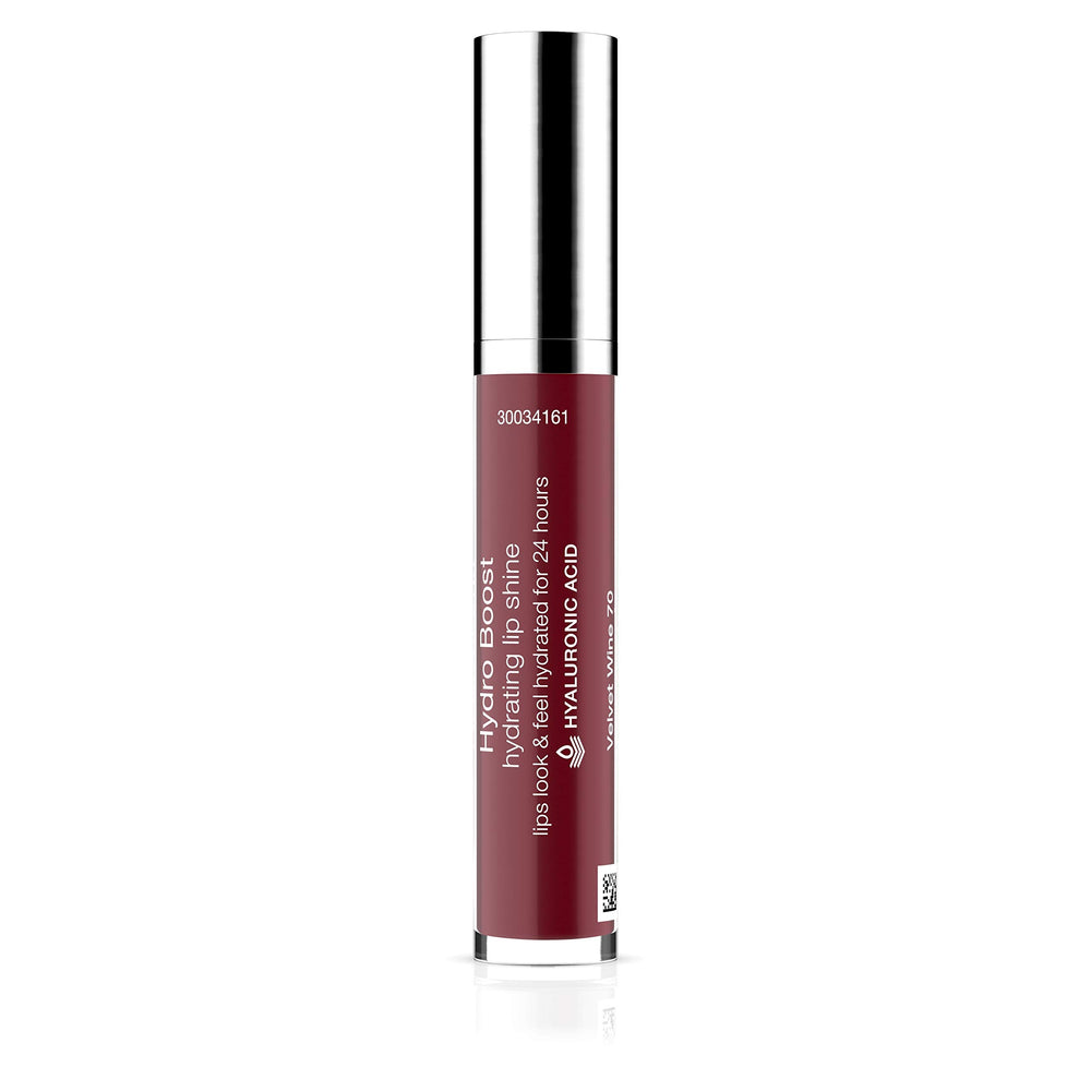 Neutrogena Velvet Wine on lips in closeup reveals glossy finish.