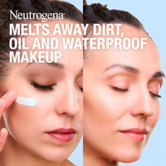 Neutrogena Makeup Melting Cleansing Balm texture being massaged onto dry skin for makeup melt.