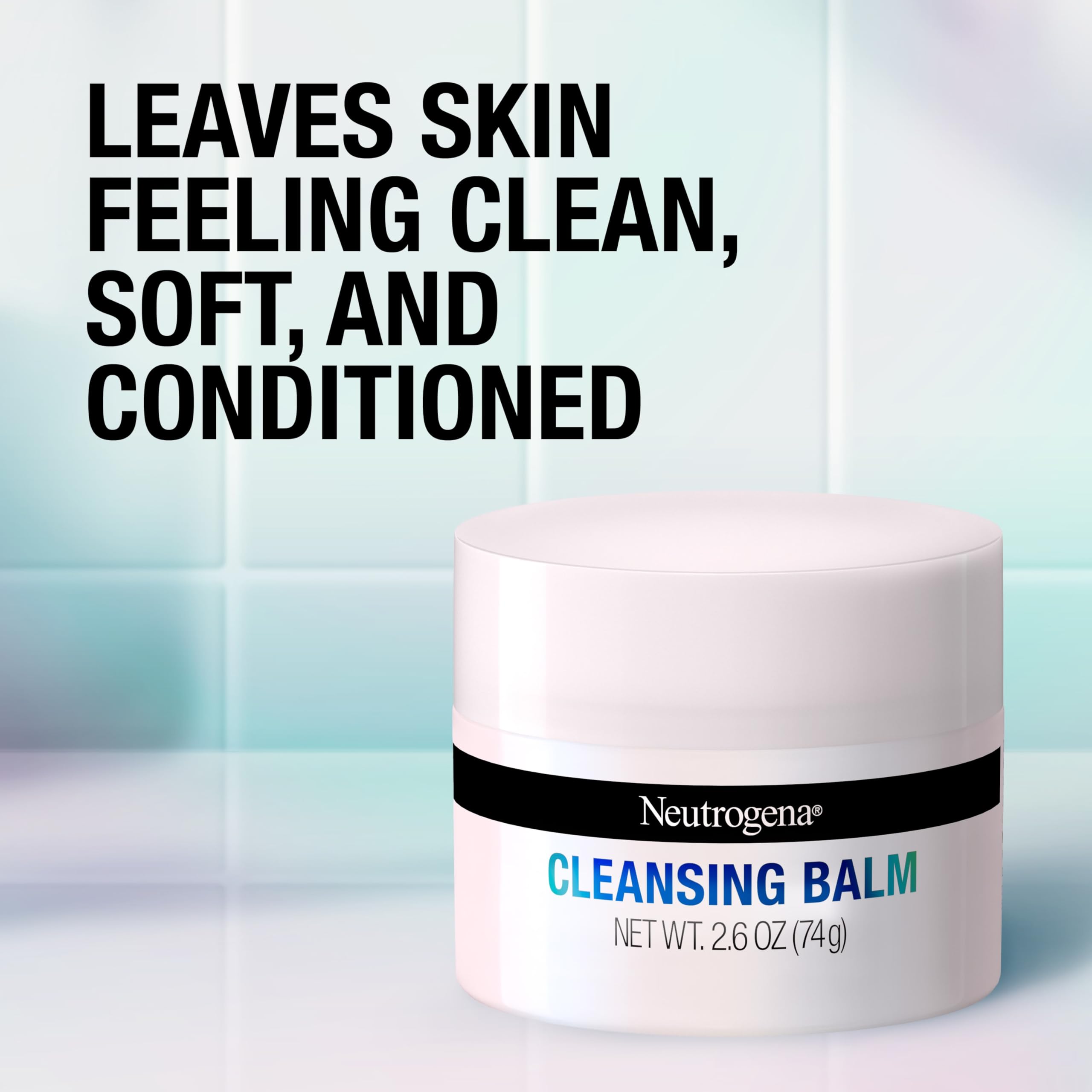 Neutrogena Makeup Melting Cleansing Balm during rinse reveals clean, soft skin after removing waterproof makeup.