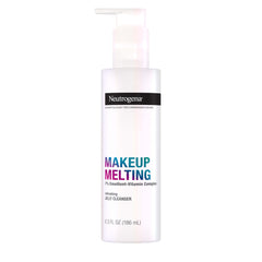 Neutrogena Makeup Melting Jelly Cleanser bottle on white surface, oil-free cleansing