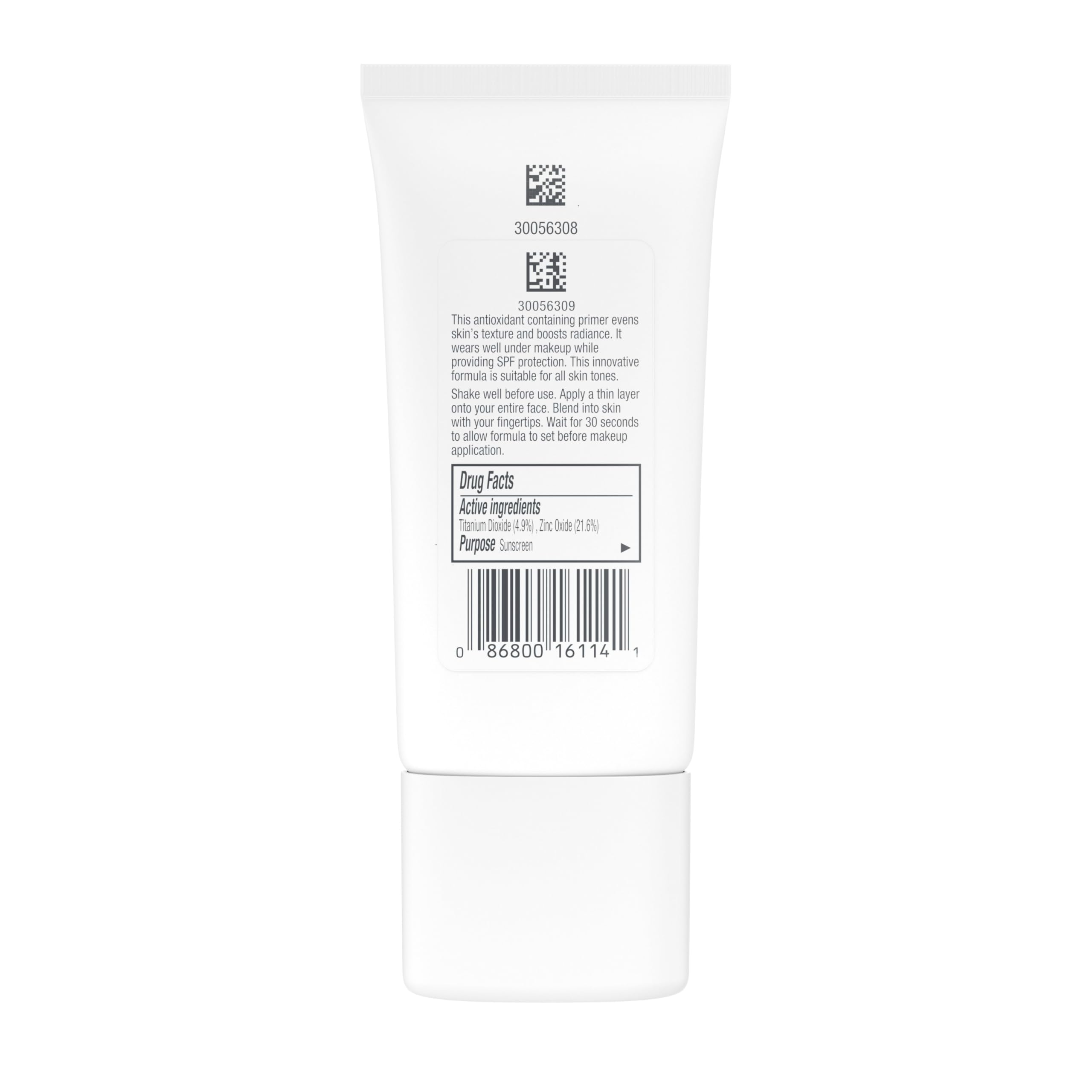 Compact 1 oz Neutrogena primer bottle in focus