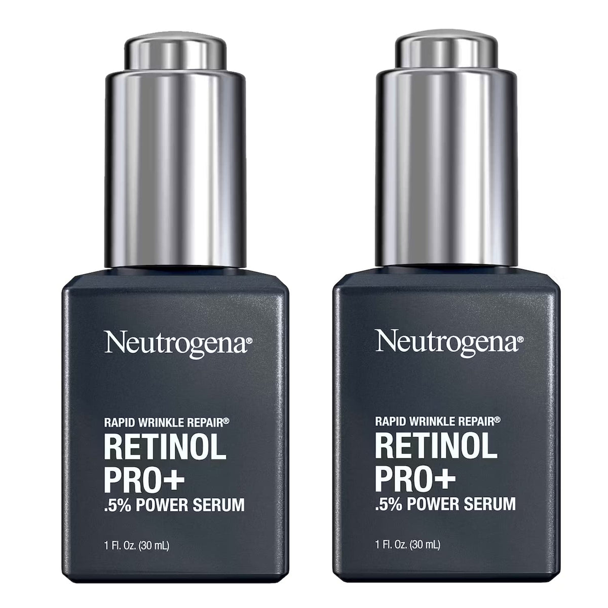 Neutrogena Rapid Wrinkle Repair serum bottle with dropper highlighting smooth skin benefits