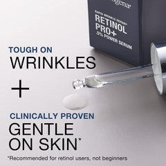 Close-up of Neutrogena serum on skin showing fine line reduction potential