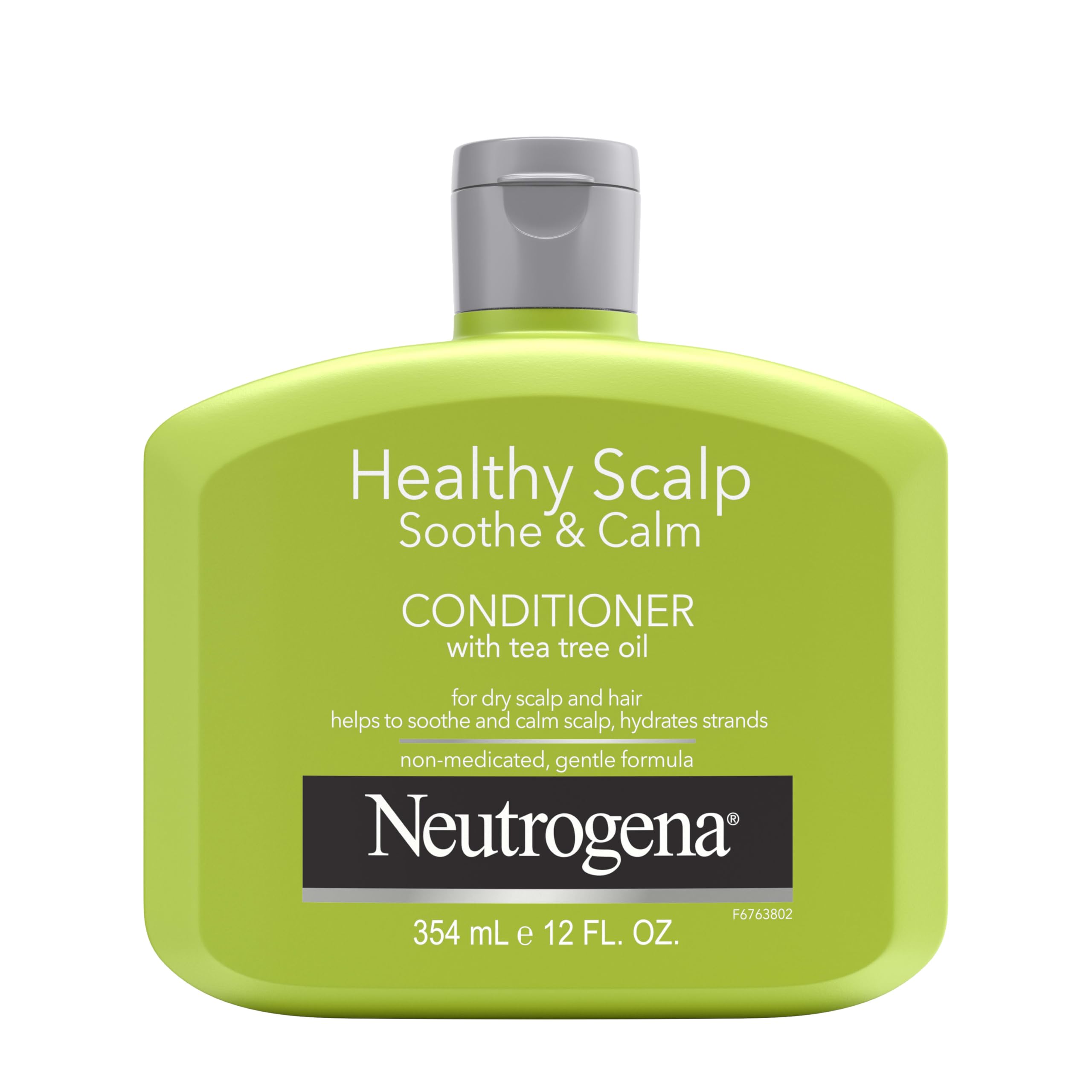Neutrogena Tea Tree Oil Conditioner bottle on bathroom shelf for daily scalp care