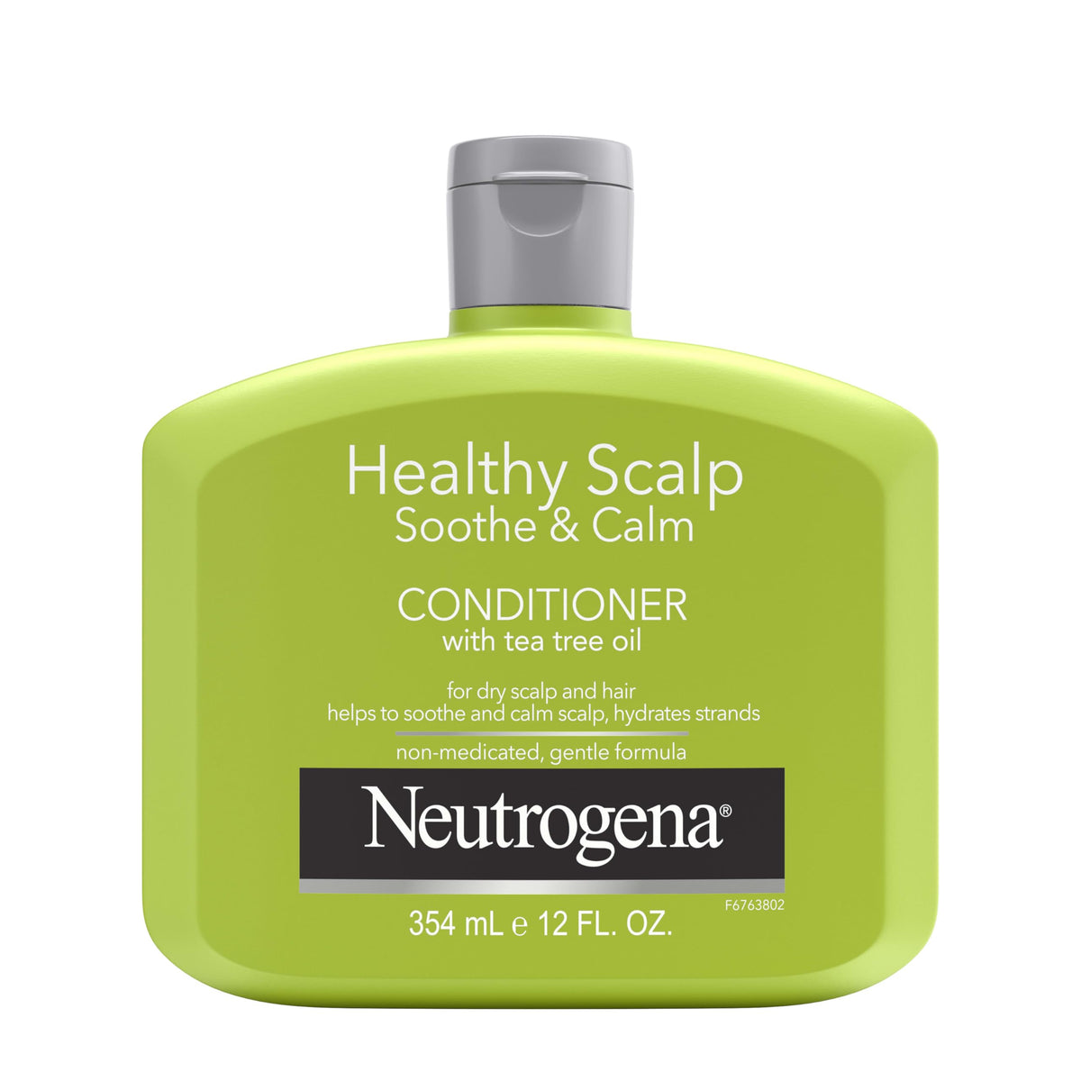 Neutrogena Tea Tree Oil Conditioner bottle on bathroom shelf for daily scalp care