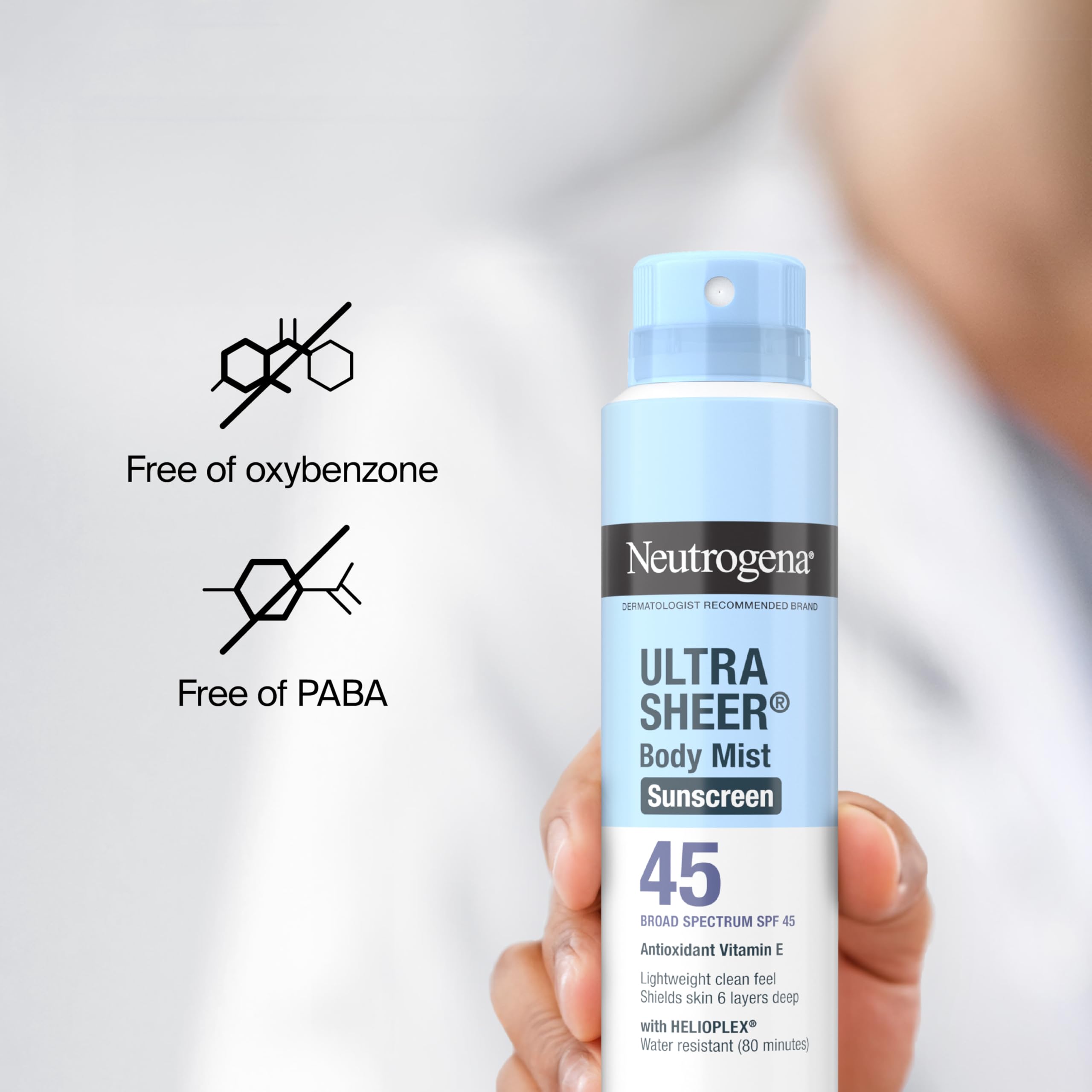 Neutrogena Ultra Sheer Body Mist in 5-ounce can for travel.
