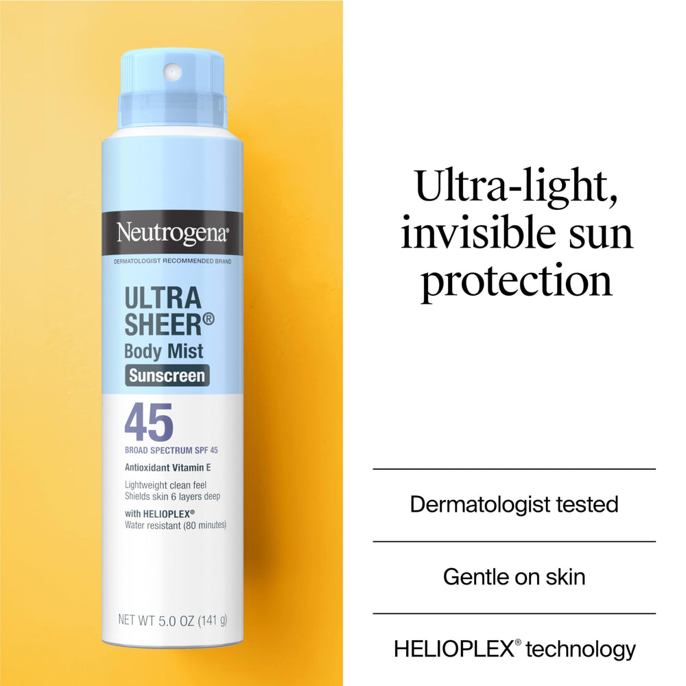 Neutrogena Ultra Sheer Body Mist provides weightless, quick-absorbing coverage.
