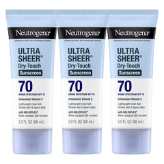 Neutrogena Ultra Sheer Dry-Touch sunscreen bottle front label shows SPF 70.