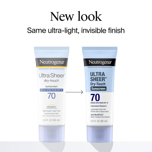 Neutrogena Ultra Sheer Dry-Touch sunscreen tube demonstrates quick absorption.