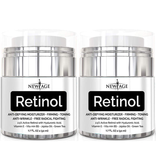 New Age Retinol Cream Neck Face with Hyaluronic Acid hydrates and smooths skin.