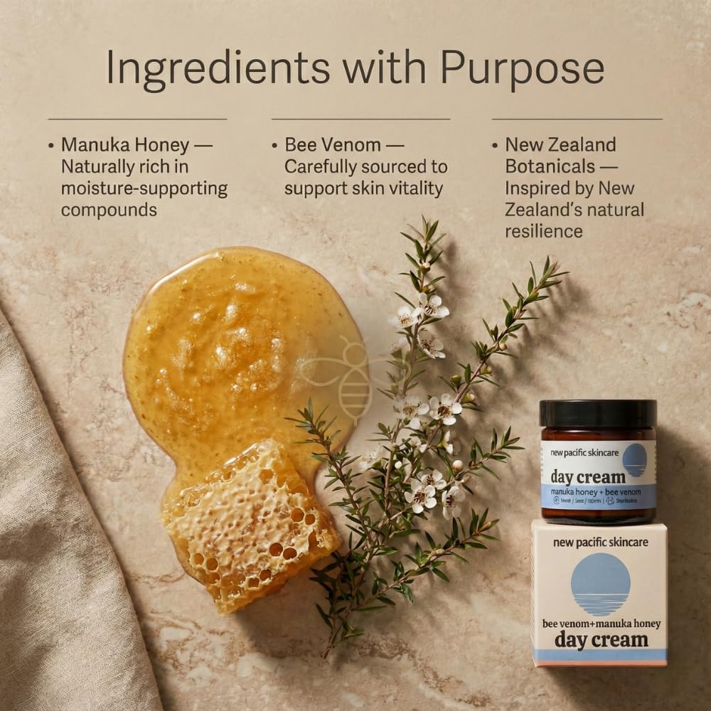 New Pacific Skincare Day Cream texture on skin absorbs quickly for layering.