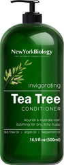 New York Biology Tea Tree Conditioner bottle delivers refreshing anti-dandruff scalp care for thinning hair.