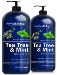 New York Biology Tea Tree Mint Body Wash bottle closeup for refreshing cleanse.