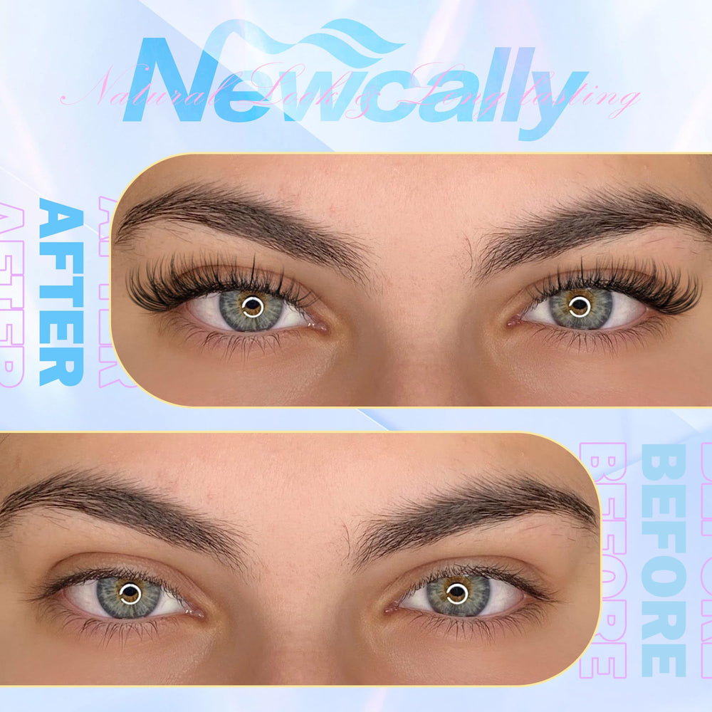 Newcally 10-16mm C-curly cluster lashes with wispy vibe.