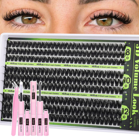 Newcally 80D lash clusters kit in 8-12mm for natural short lash enhancement.