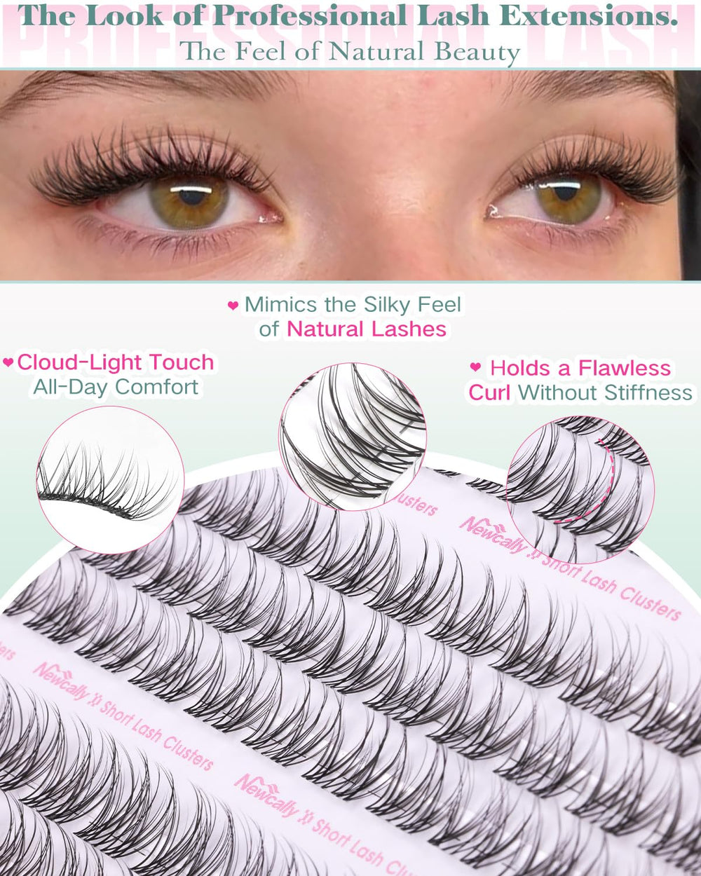 Newcally 12mm lash clusters for defined fringe and C-curly lift