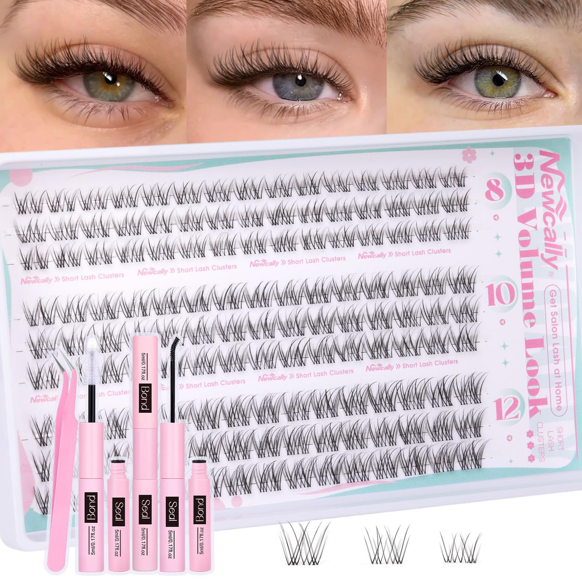 Newcally natural lash clusters kit with 8-12mm lengths for a feathery daily look