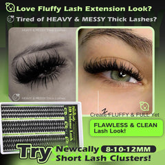 Newcally wispy volume lash clusters create a soft, fluttery look.