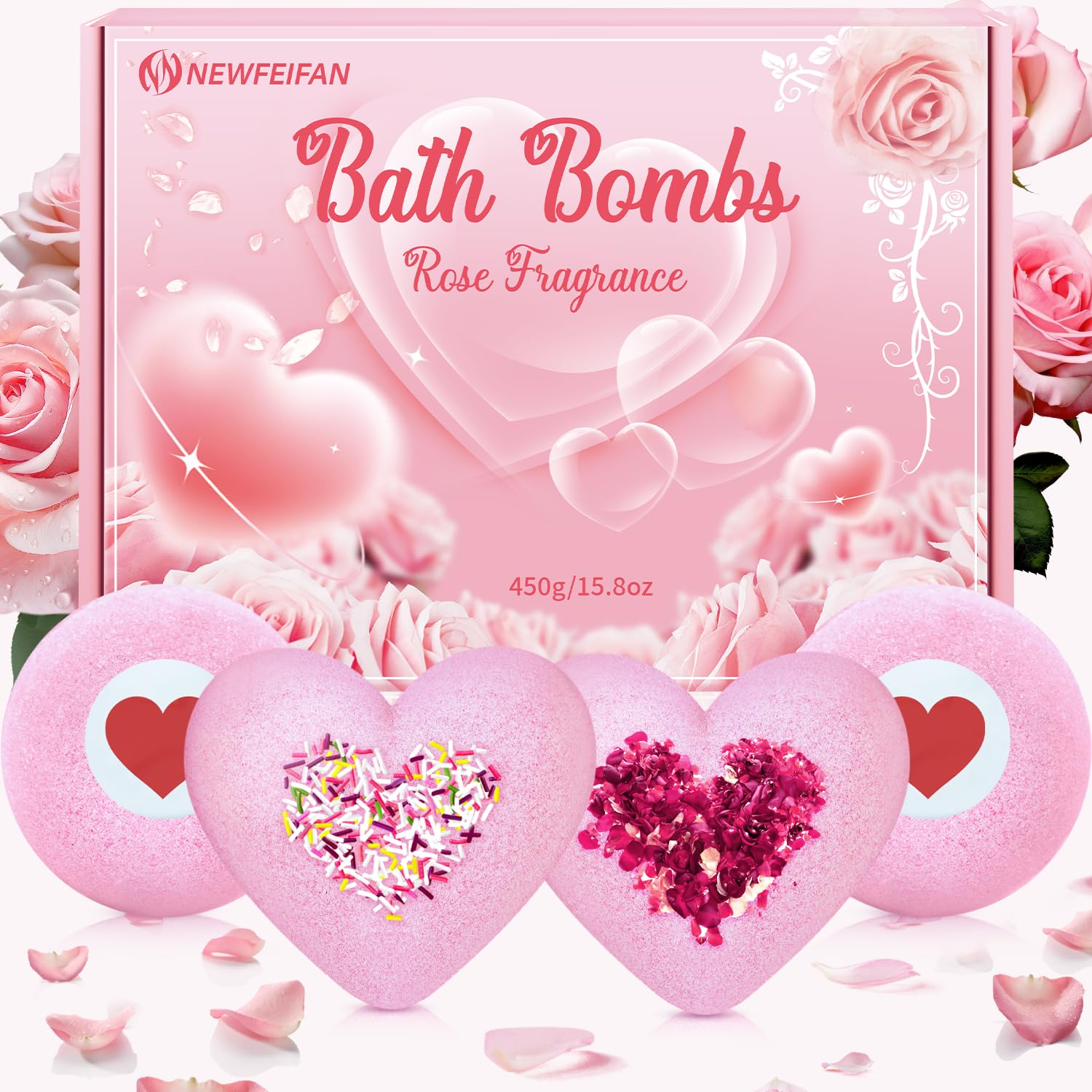 NEWFEIFAN valentines bath bombs XXL heart pack for romantic gifting