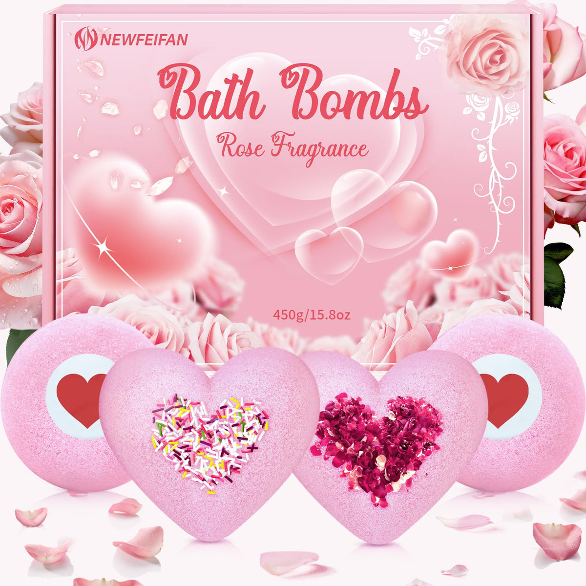 NEWFEIFAN valentines bath bombs XXL heart pack for romantic gifting
