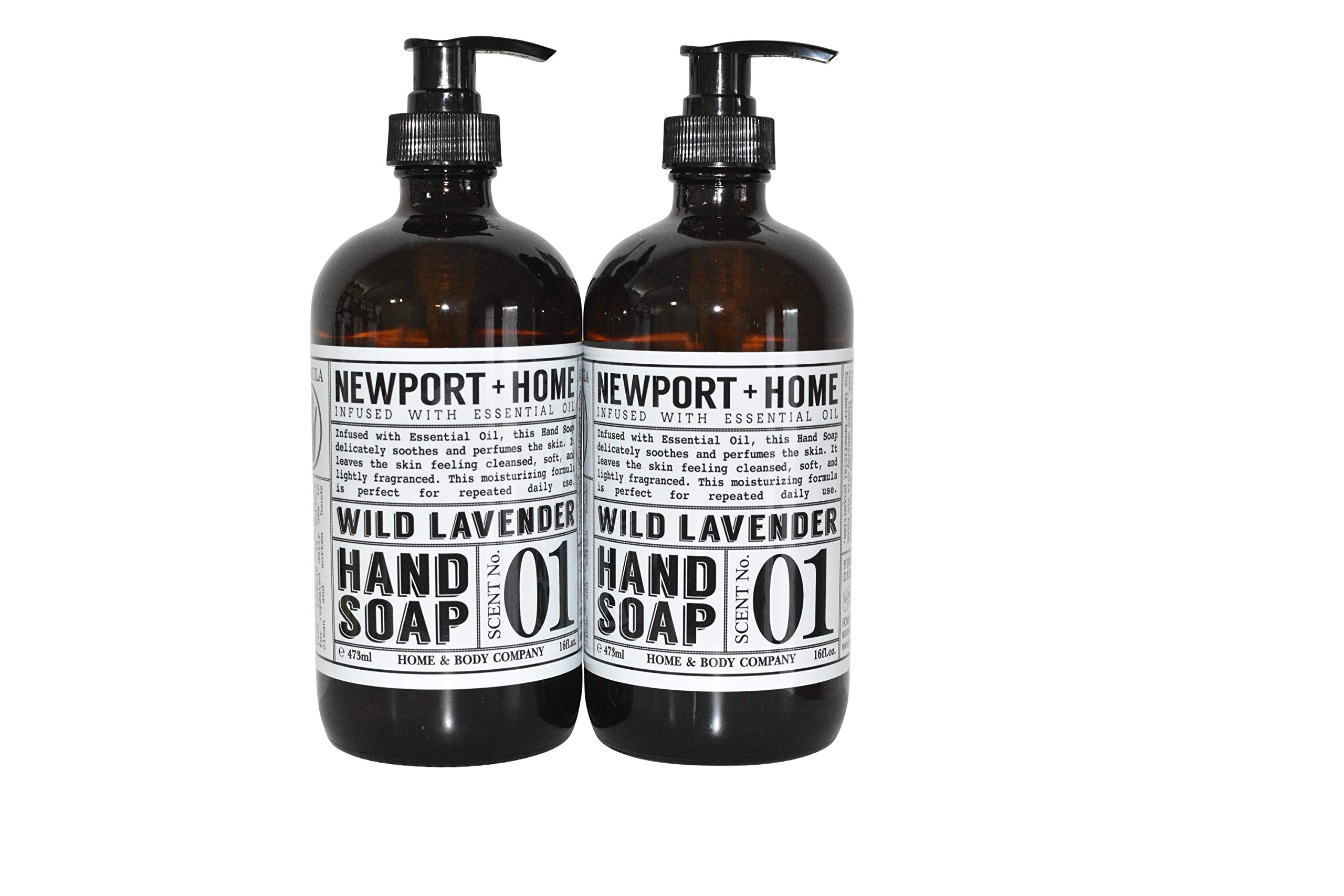 Newport Home Hand Soap Co bottle pour with wild lavender aroma for moisturizing hands.