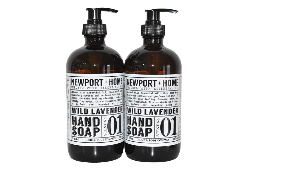 Newport Home Hand Soap Co bottle pour with wild lavender aroma for moisturizing hands.
