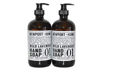 Newport Home Hand Soap Co bottle pour with wild lavender aroma for moisturizing hands.